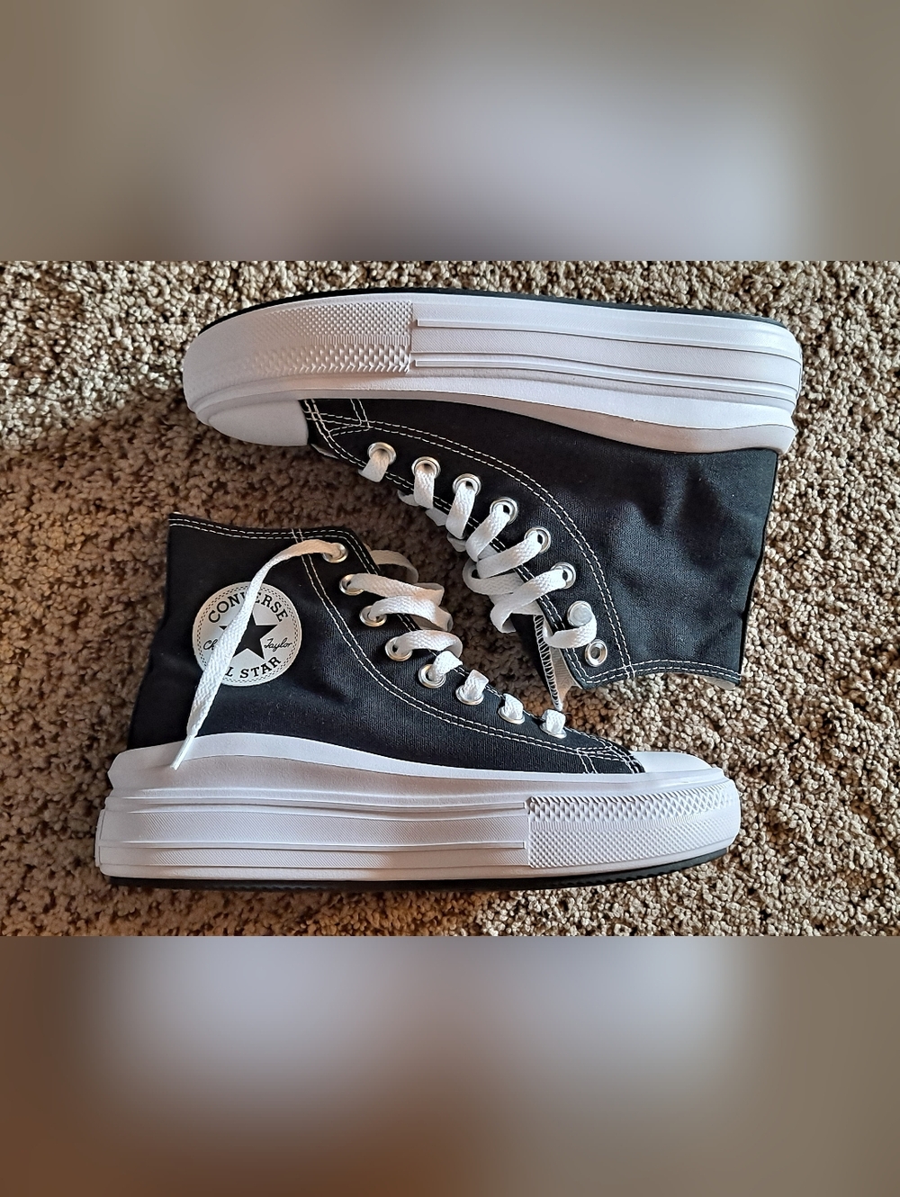 Converse Black & White Classic High Top Platform Sneakers Size 6.5 - Picture 3 of 6